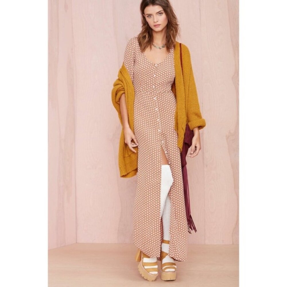 For Love & Lemons Montana Maxi Dress S Floral Copper Orange / Brown Cut Out Back